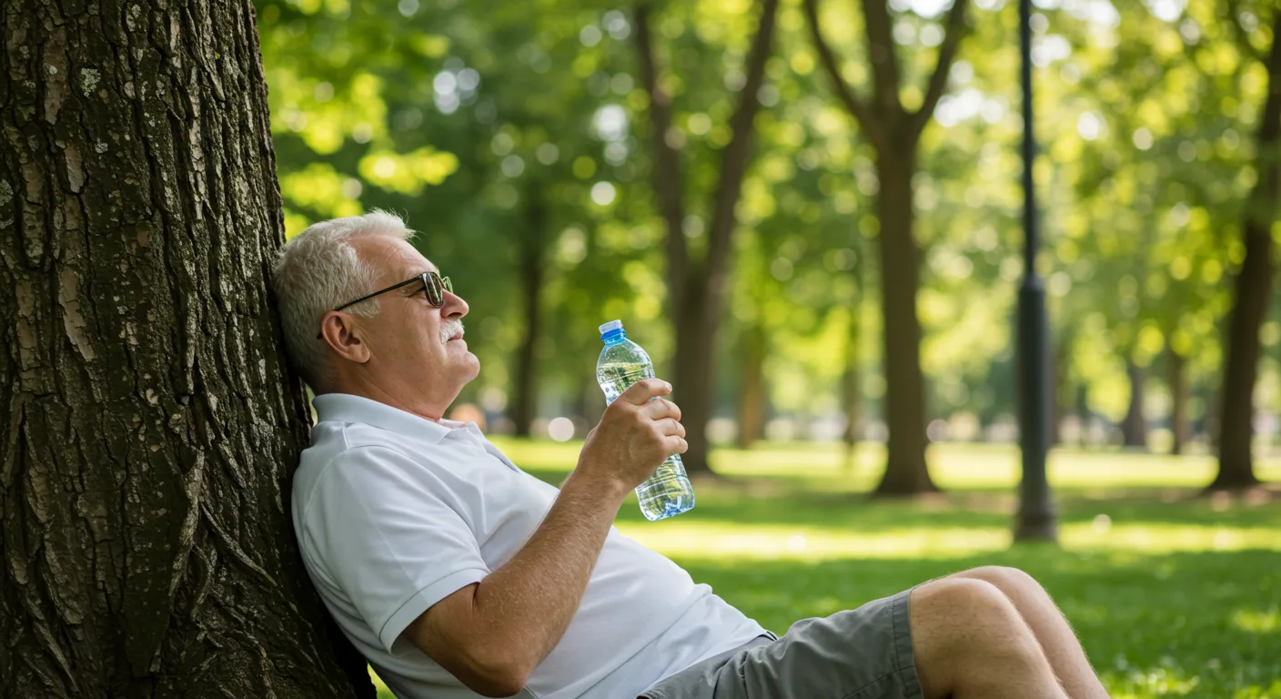 Sıcak havada gölgede oturan yaşlı kalp hastası – kalp sağlığı için önlem